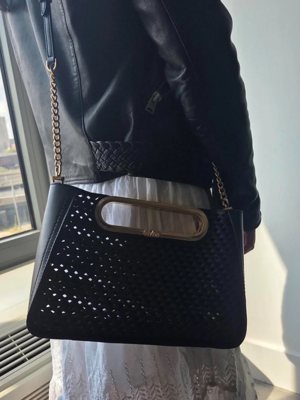 Michael Kors Black Women's Top-Handle Clutch with Gold Hardware